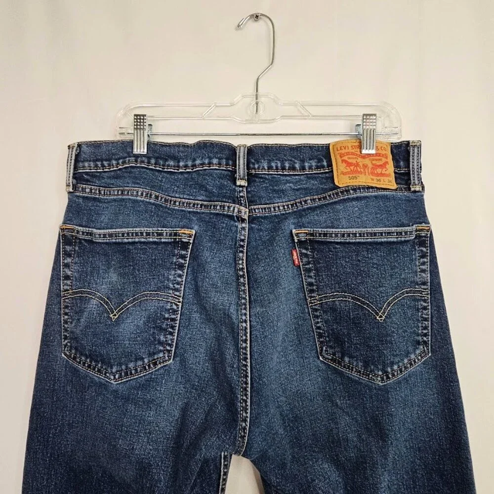 Men's LEVIS 505 Straight Leg Jeans size 36x34 MEDIUM WASH BLUE Denim Regular Fit - Picture 7 of 7